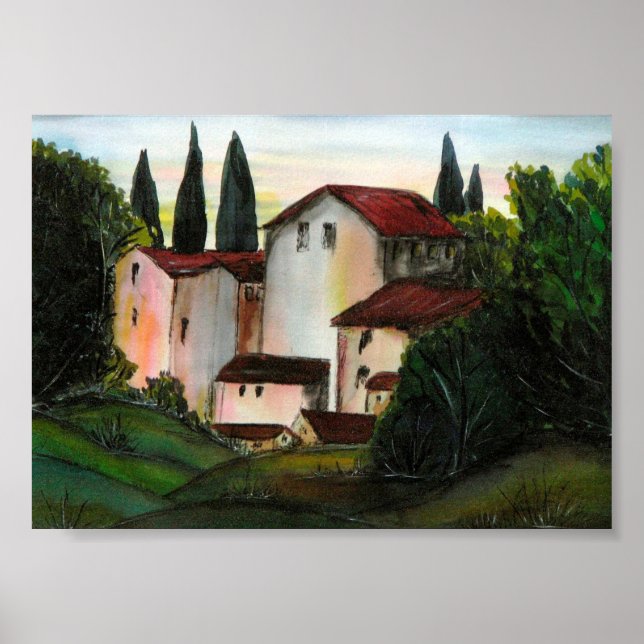 Póster Casa de Pueblo Dibujo Toscana italia rural Si (Frente)