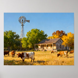 Póster Casa de rancho texana en otoño