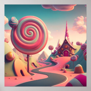 Póster Casa De Tierras De Swirl Rosado Lollipop Candy