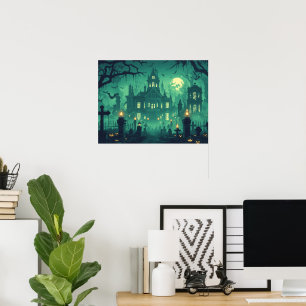 Póster Casa embrujada bajo la luz de la luna