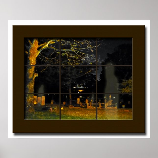 Póster Casa embrujada de garaje de ventana falsa Hallowee (Frente)