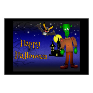 Póster Casa embrujada y monstruo de Halloween