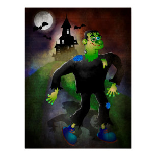 Póster Casa embrujada y monstruo lindo