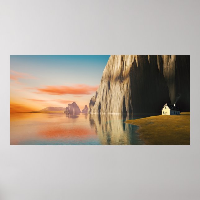 Póster Casa en el océano atardecer (Frente)