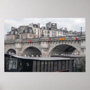Póster Casa flotante cerca de Pont Neuf - París, Francia