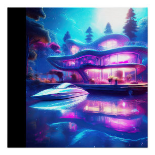 Póster Casa Futurista En El Lago