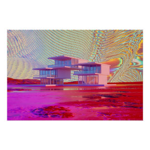 Póster Casa futurista en medio de un colorido surrealista
