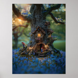 Póster Casa Gnome en un árbol rodeado de azulejos