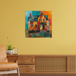 Póster Casa hecha de un collage de piezas y texturas
