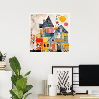 Póster Casa hecha de un collage de piezas y texturas