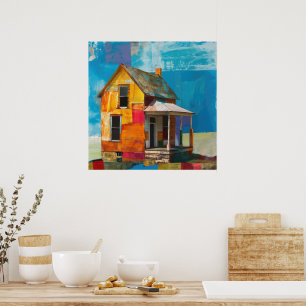 Póster Casa hecha de un collage de piezas y texturas