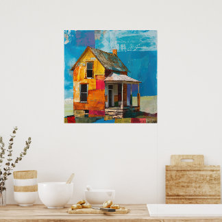 Póster Casa hecha de un collage de piezas y texturas