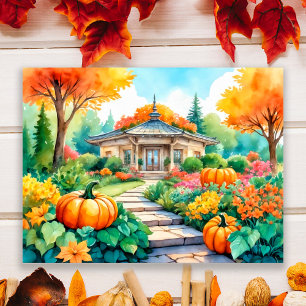 Póster Casa jardín de otoño con Poster de pared de calaba