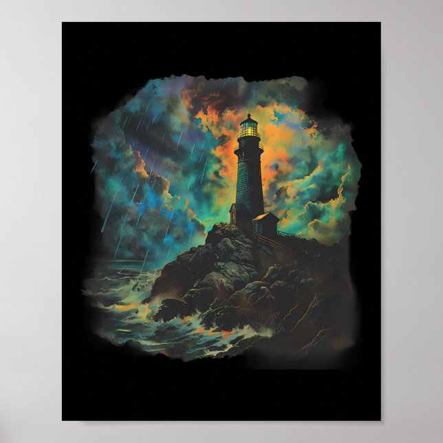 Póster Casa junto al mar con faro navegando playa marítim (Frente)