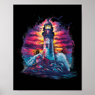 Póster Casa junto al mar Faro Navegación a vela Mar Barco
