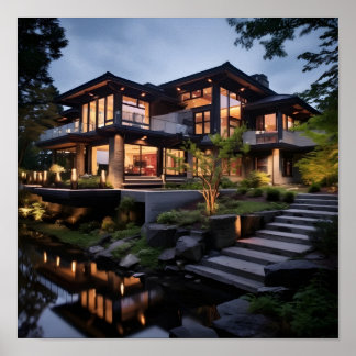 Póster Casa moderna con características acuáticas