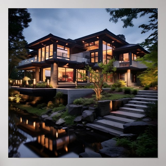 Póster Casa moderna con características acuáticas (Frente)