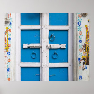 Póster Casa pintada de azul, Udaipur, Rajasthan, India