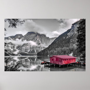 Póster Casa roja Monocromática Monocromática Blanca Negra