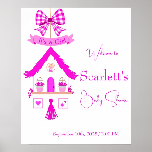 Póster Casa rosa personalizada Es un Chica (Frente)