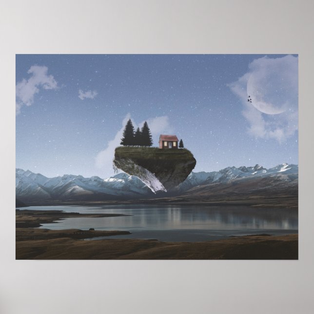 Póster Casa rural, tierra flotante de fantasía (Frente)