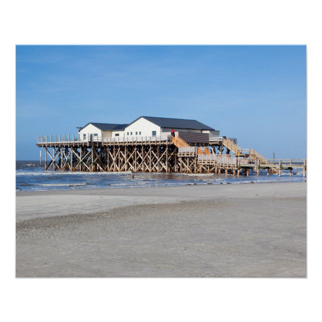 Póster Casa sobre pilotes en la playa de San Pedro Ording (Anverso)