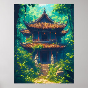 Póster Casa tailandesa iluminada por el sol en una exuber