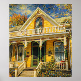 Póster Casa Victoriana Amarilla de Fantasía