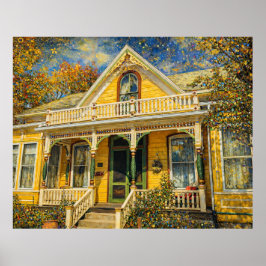 Póster Casa Victoriana Amarilla de Fantasía
