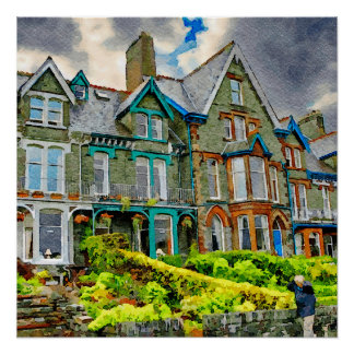 Póster Casa victoriana en Keswick pintada con acuarela