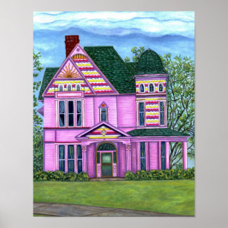 Póster Casa Victoriana Rosa Casa de Muñecas Romántica de 