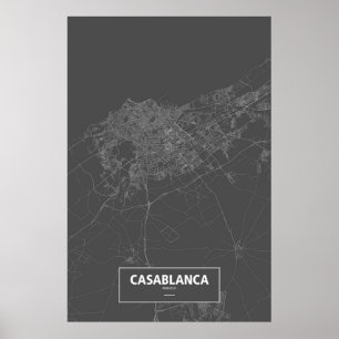 Póster Casablanca, Marruecos (blanco sobre negro)