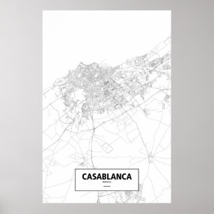 Póster Casablanca, Marruecos (negro sobre blanco)