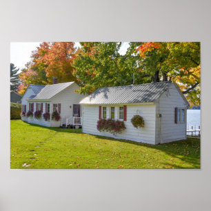 Póster Casas a orillas del lago en Vermont en otoño
