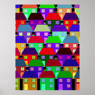 PÓSTER CASAS COMUNIDAD HOGAR COLORIDO 