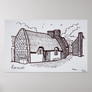 Póster Casas con Techo de Paja, Kerascoet   Bretaña, Fran