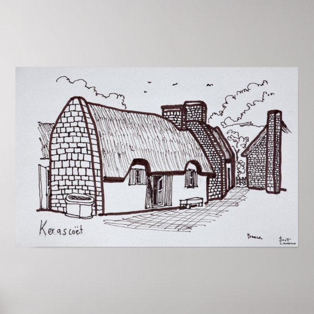Póster Casas con Techo de Paja, Kerascoet | Bretaña, Fran (Frente)