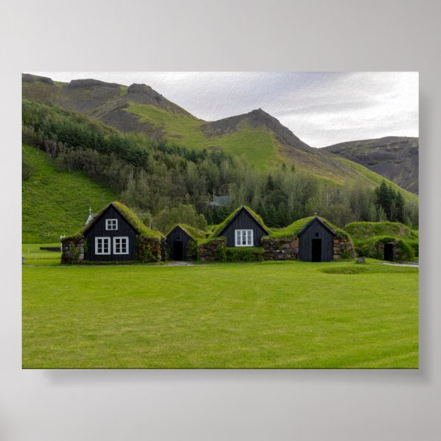 Póster Casas de césped en Islandia (Frente)