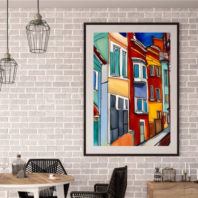 Póster Casas de fila Resumen sin marco (This modern art print will add a splash of color to any room.)