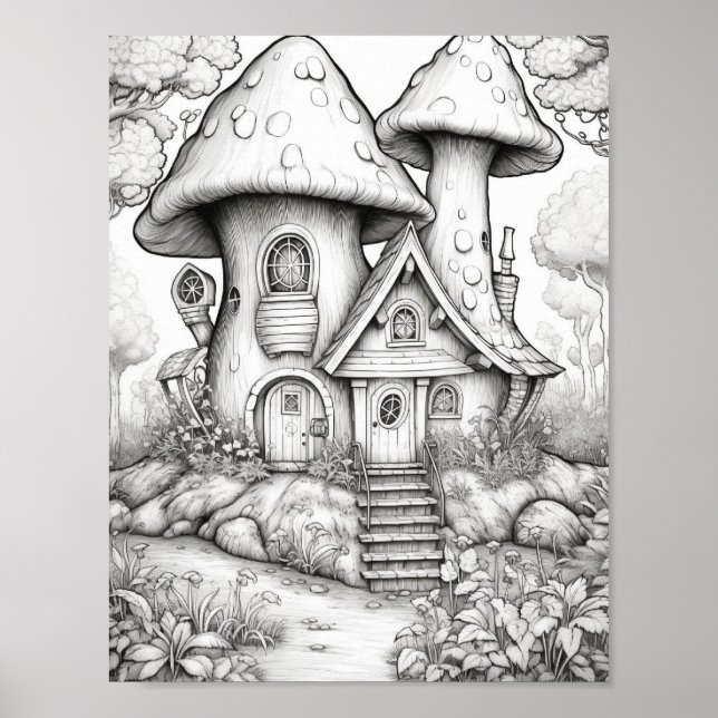 Póster Casas de hadas mágicas Colores para adultos (Frente)