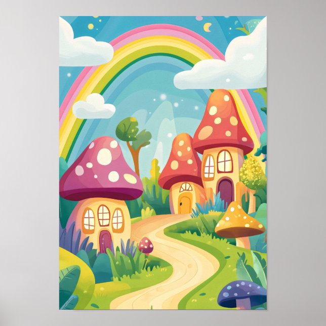 Póster Casas de hongos y arco iris 13 (Frente)