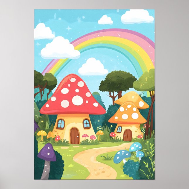 Póster Casas de hongos y arco iris 15 (Frente)
