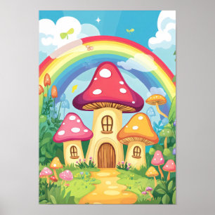 Póster Casas de hongos y arcoíris 16