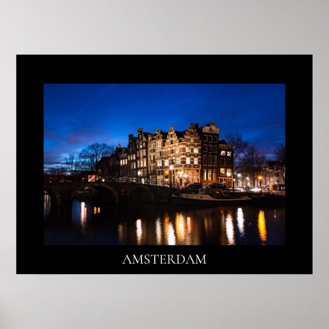 Póster Casas de los canales de Amsterdam por la noche (Frente)