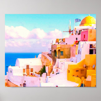 Póster Casas de Oia Santorini coloridas, fotografía de Gr