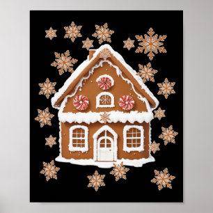 Póster Casas De Pan De Jengibre Y Copos De Nieve Dulce Na