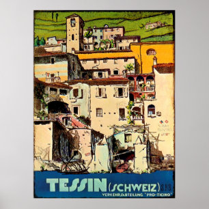 Póster Casas de Tesino frente al puerto de la ciudad, Sui