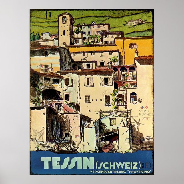 Póster Casas de Tessin frente al puerto de la ciudad, Sui (Frente)