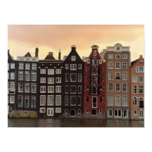 Casas del Canal de Ámsterdam al Atardecer