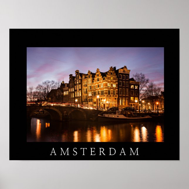 Póster Casas del canal de Ámsterdam en el poster negro de (Frente)